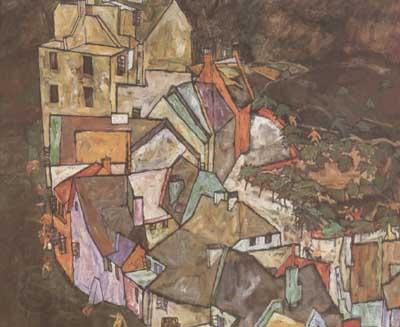 Egon Schiele Edge of Town (Kruman Town Crescent III) (mk12) Norge oil painting art